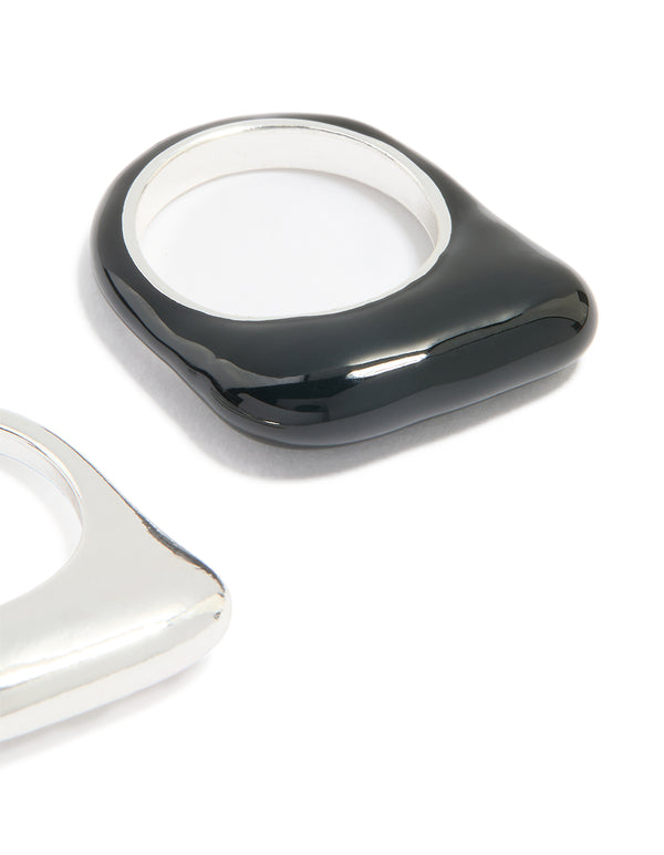 Silver & Black Rectangle Bar Rings 2-Pack