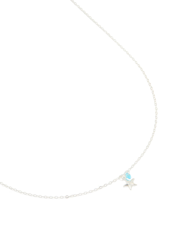 Sterling Silver Blue Cubic Zirconia & Starfish Pendant Necklace