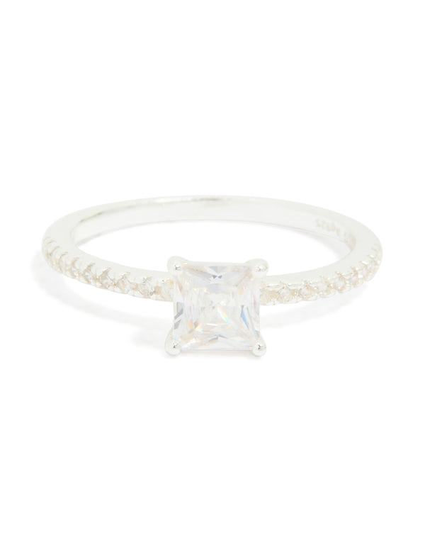 Sterling Silver Square Cubic Zirconia Pave Band Ring