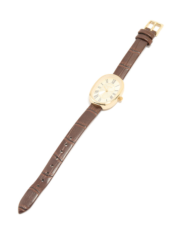 Brown PU Leather Oval Face Vintage Watch