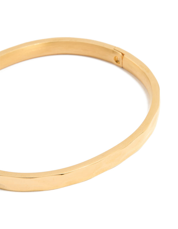 Waterproof Gold Plated Stainless Steel Hammered Hinged Bangle