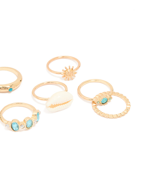 Gold Sea-Themed Rings 8-Pack