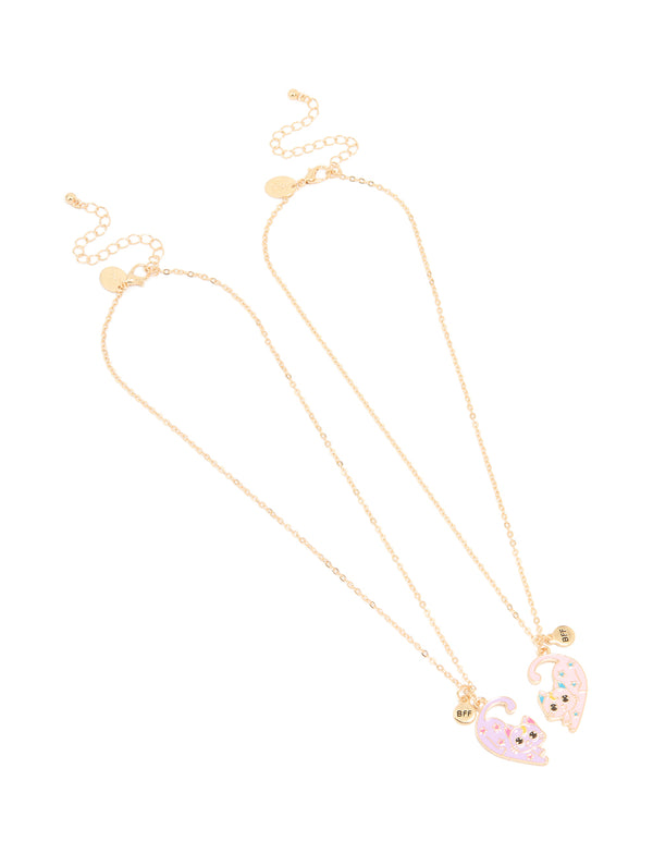 Kids Gold Pink & Purple Cat Best Friends Necklaces 2-Pack