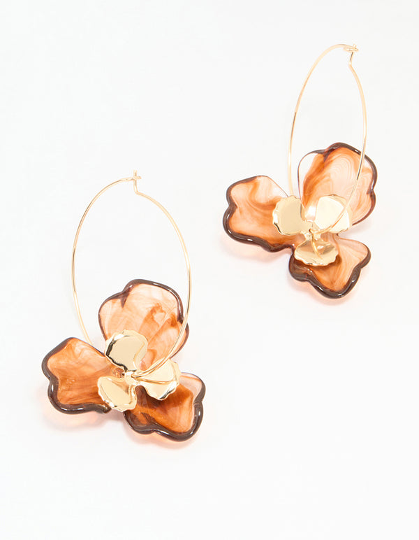 Gold Acrylic Flower Hoop Earrings
