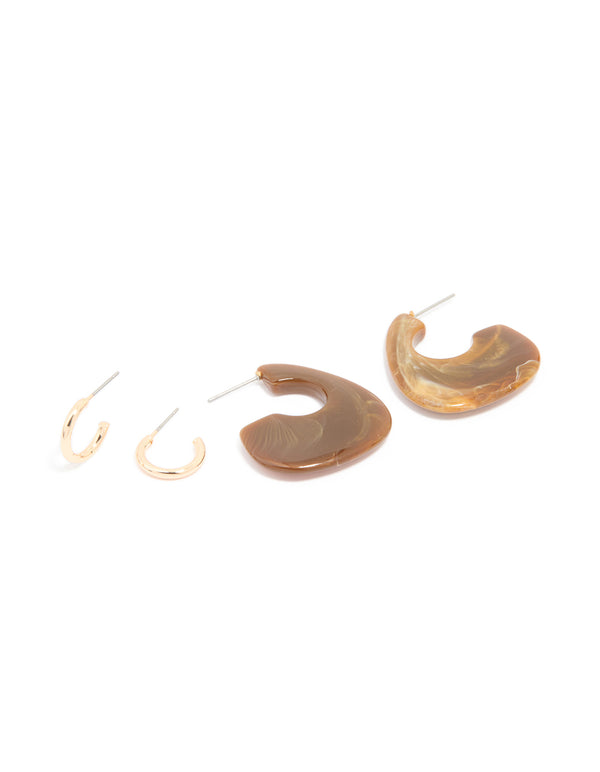 Gold & Brown Acrylic Hoop Earrings 2-Pack