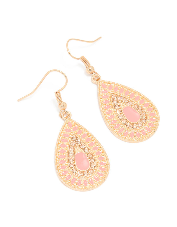 Gold Textured Pear Drop Earrings