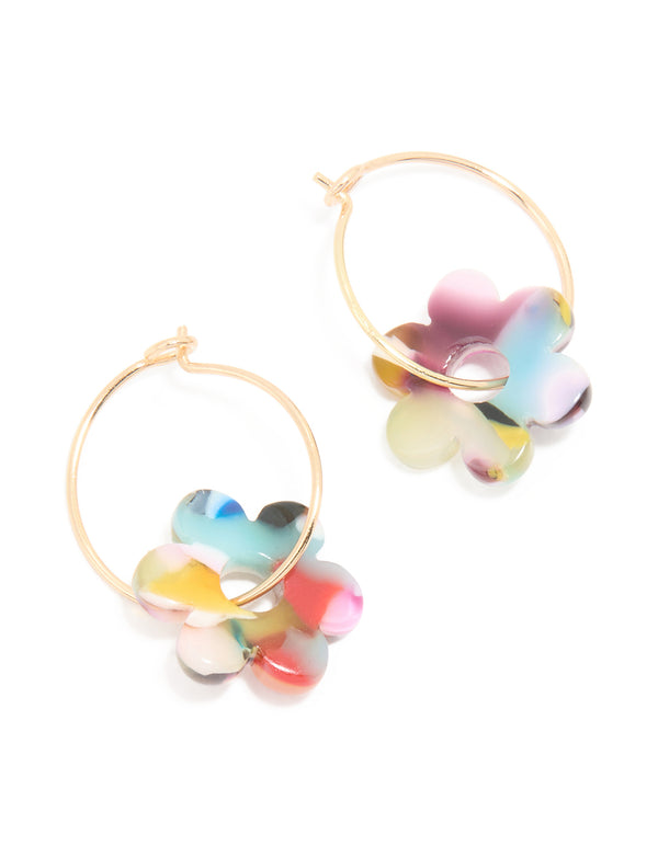 Gold Marble Acrylic Flower Rondell Earrings