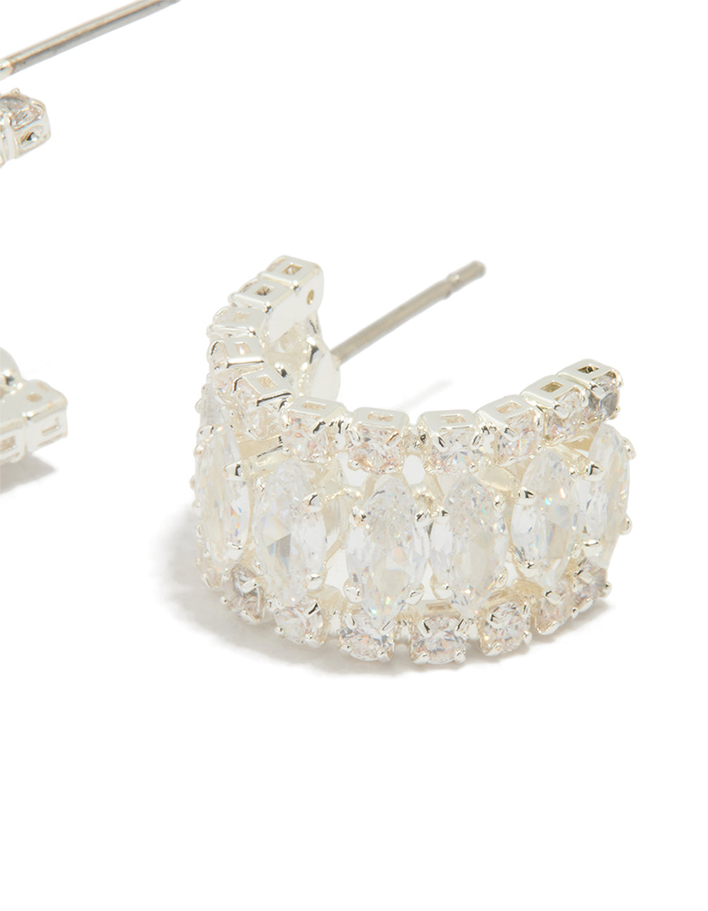 Silver Plated Cubic Zirconia Medium Hoop Earrings