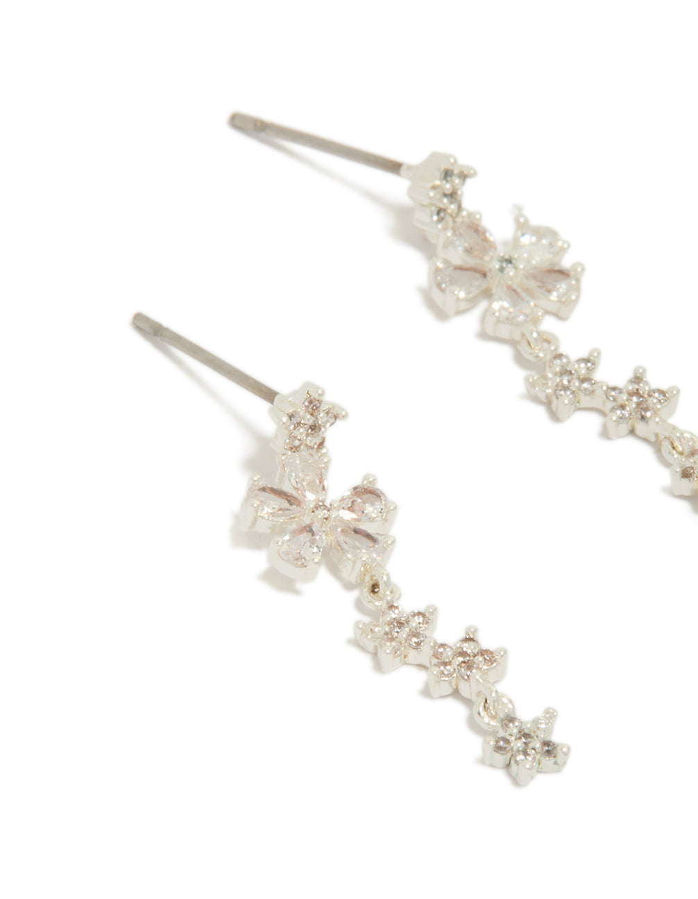 Silver Plated Cubic Zirconia Flower Dainty Drop Earrings