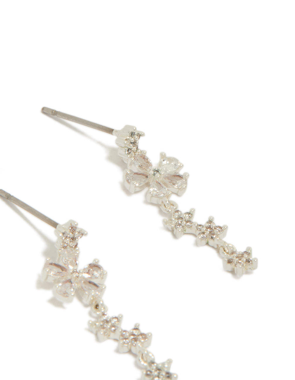 Silver Plated Cubic Zirconia Flower Dainty Drop Earrings