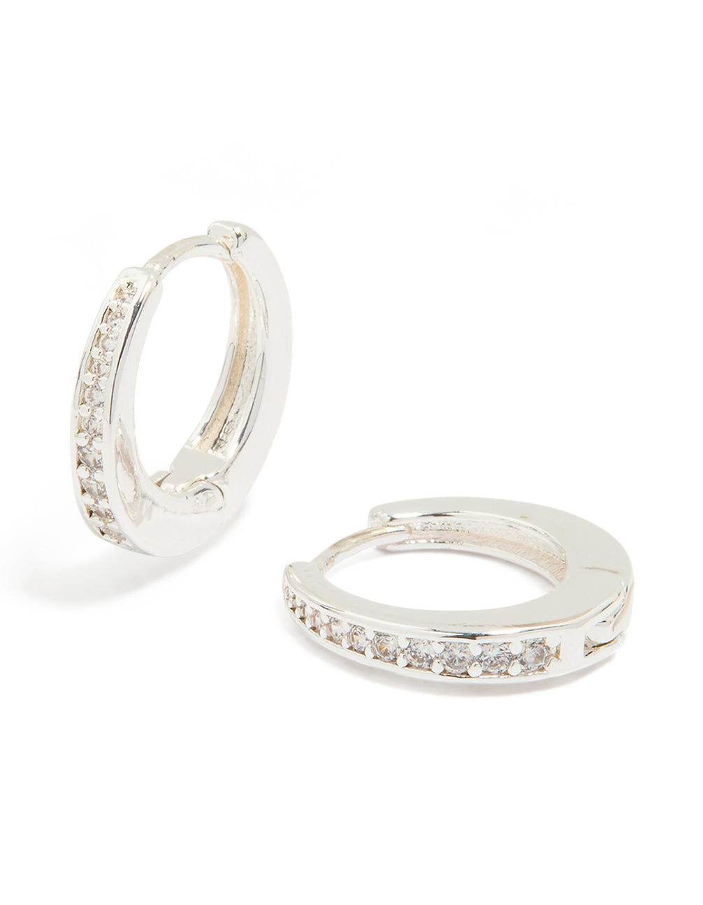 Silver Plated Cubic Zirconia Graduated Huggie Hoop Earrings