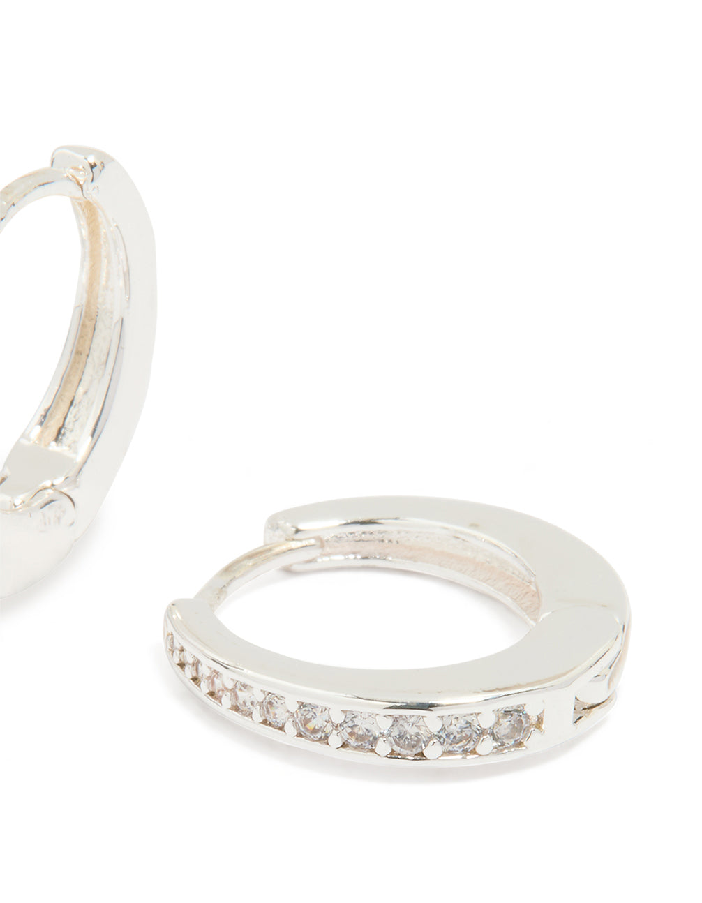 Silver Plated Cubic Zirconia Graduated Huggie Hoop Earrings