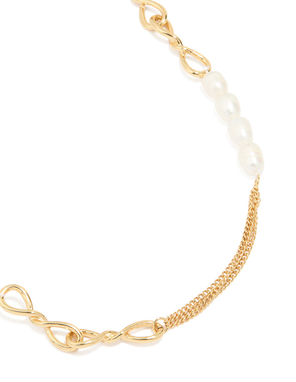 Gold Plated Freshwater Pearl & Twisted Link Chain Necklace