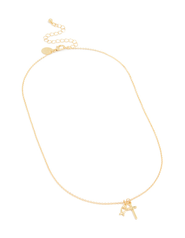 Gold Plated Cross & Fish Pendant Necklace