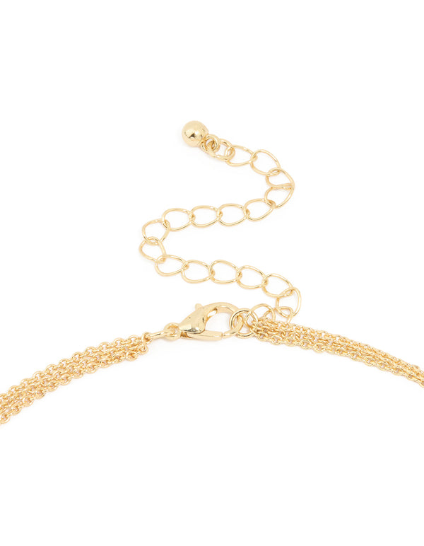 Gold Plated Heart Oval Cross Layered Necklace