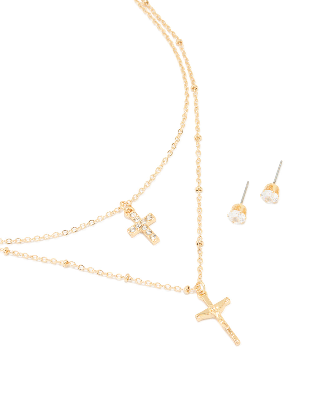 Gold Plated Beaded & Diamante Earrings & Necklace Pack