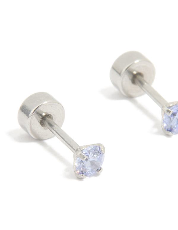 Kids Surgical Steel Cubic Zirconia Flat Back Earrings