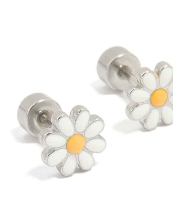 Kids Surgical Steel Daisy Flat Back Earrings