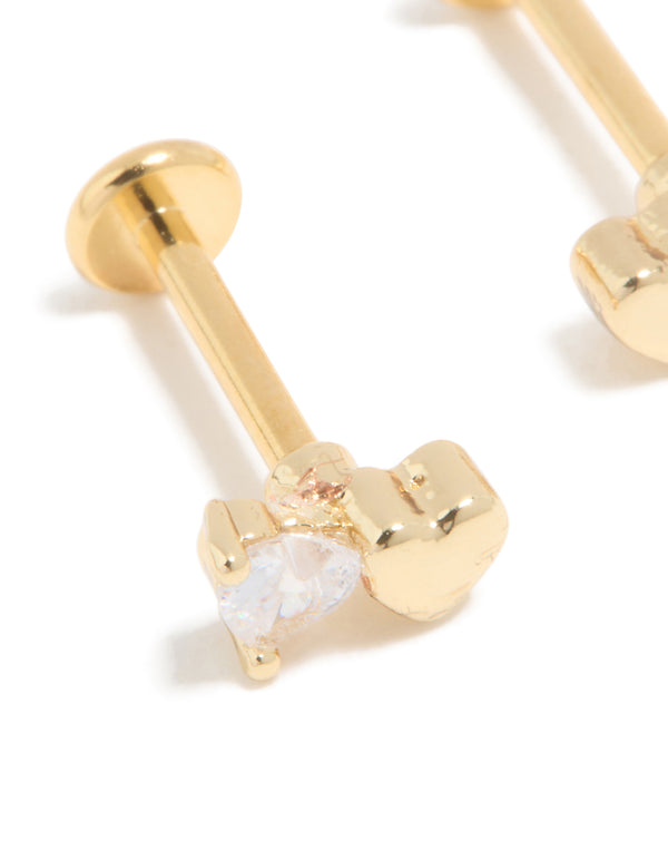 Kids Gold Plated Surgical Steel Cubic Zirconia Heart Flat Back Earrings