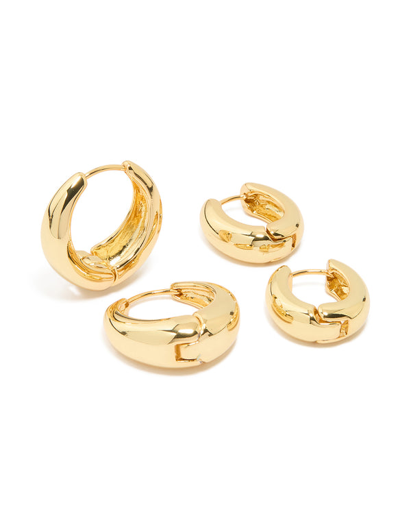 Gold Plated Thick Small & Large Huggie Earrings 2-Pack