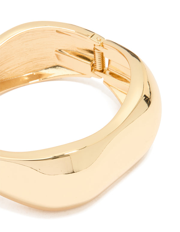 Gold Plated Chunky Hinged Molten Bangle