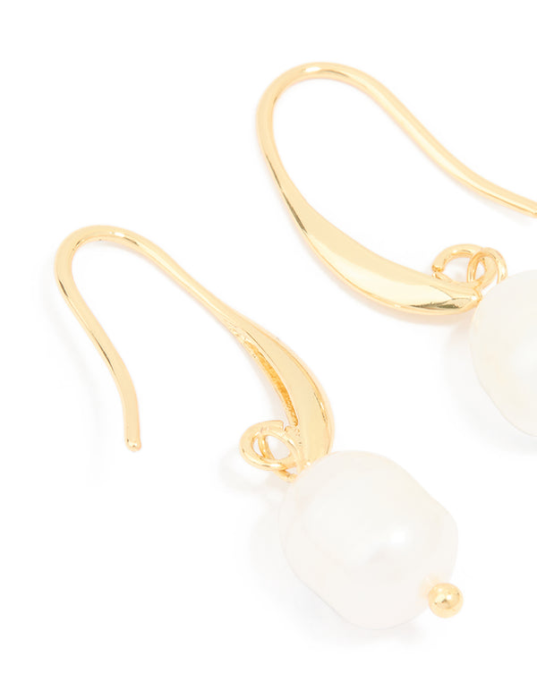 Gold Plated Freshwater Pearl Medium Hook Earrings