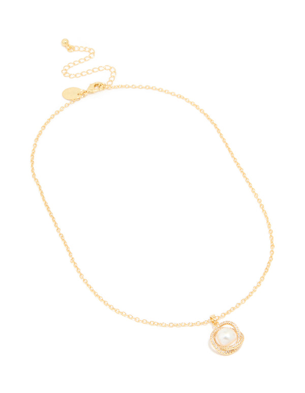 Gold Plated Cubic Zirconia Twisted Pearl Pendant Necklace