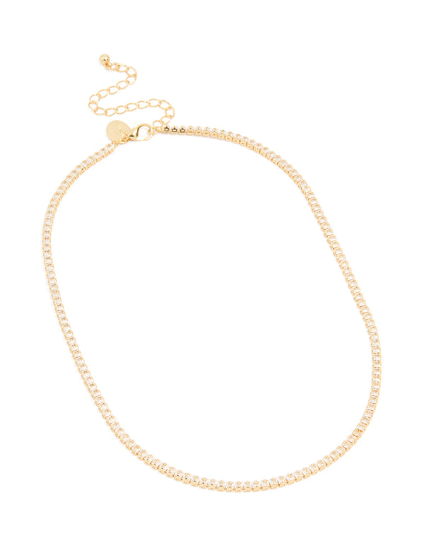 Gold Plated Cubic Zirconia Classic Tennis Necklace