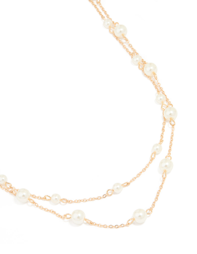 Gold Plated Freshwater Pearl Chain Layered Necklace