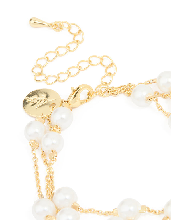 Gold Plated Pearl Layered Chain Bracelet