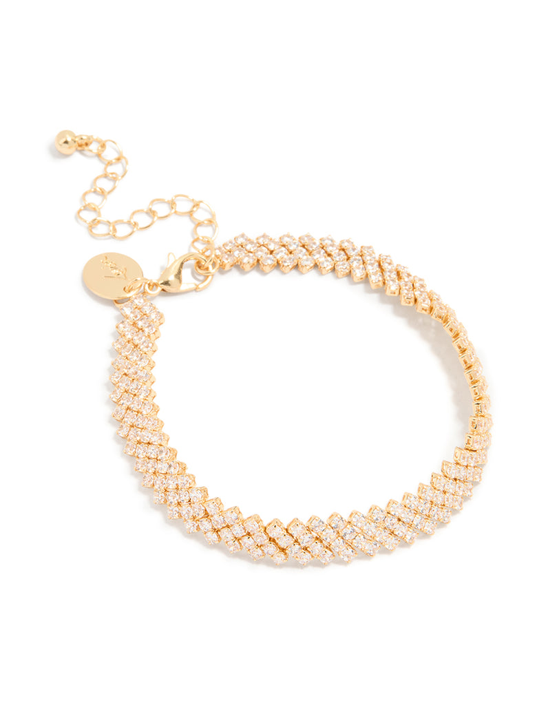 Gold Plated Cubic Zirconia Diagonal Design Bracelet - Lovisa