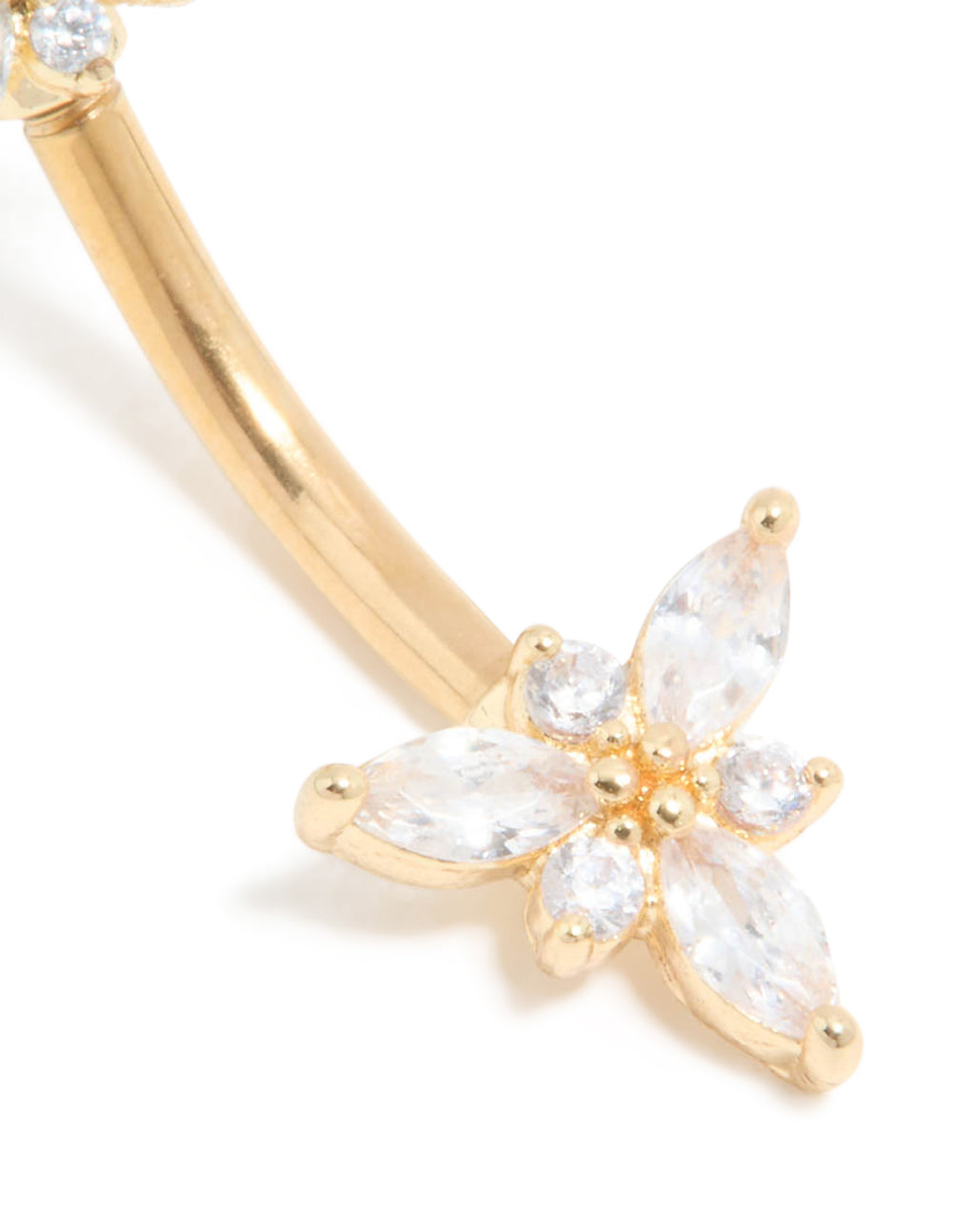Gold Plated Titanium Diamante Double Dainty Flower Belly Bar