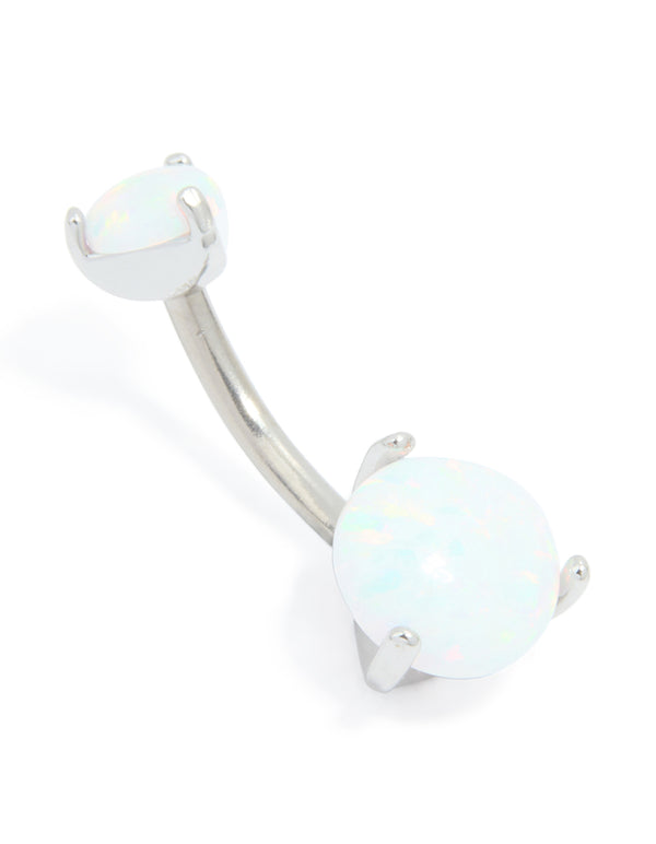 Titanium White Opal Cubic Zirconia Belly Bar
