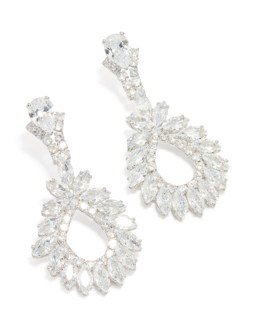Silver Statement Cubic Zirconia Cluster Drop Earrings
