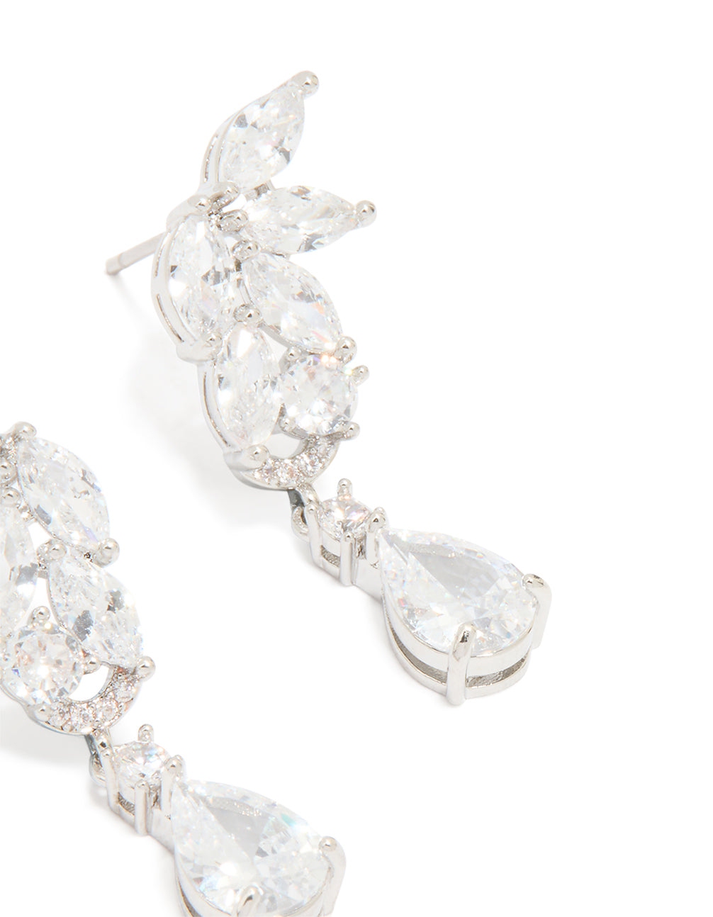 Silver Cubic Zirconia Dainty Flower Drop Earrings
