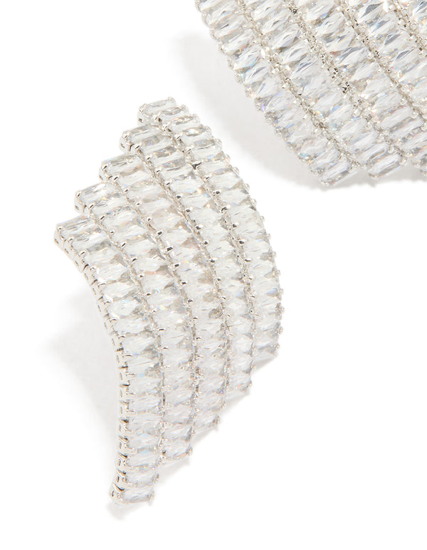 Silver Cubic Zirconia Statement Stud Earrings