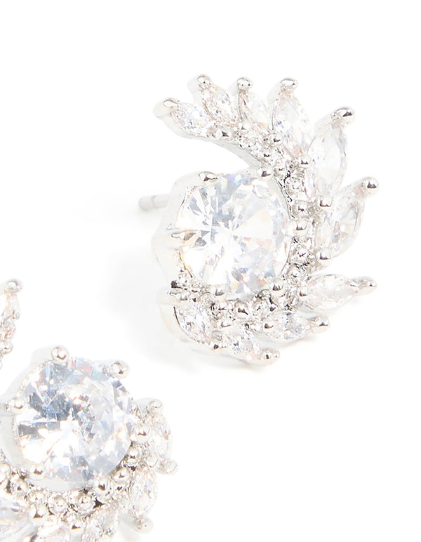 Silver Cubic Zirconia Vine Wrap Stud Earrings