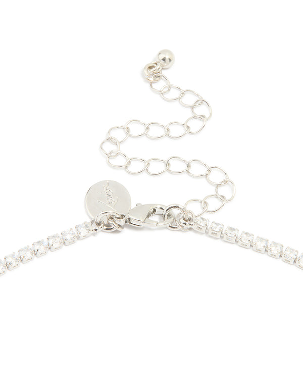 Silver Cubic Zirconia Statement Cluster Necklace