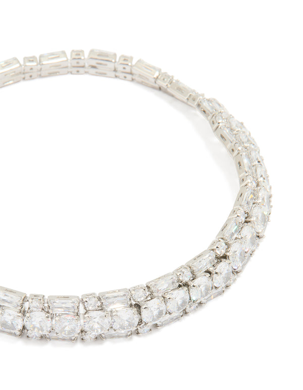 Silver Cubic Zirconia Rectangle Statement Tennis Bracelet
