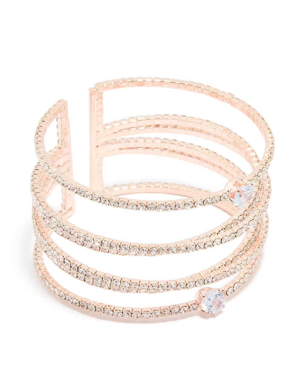 Rose Gold Cubic Zirconia Multi Layered Cross Wrist Cuff