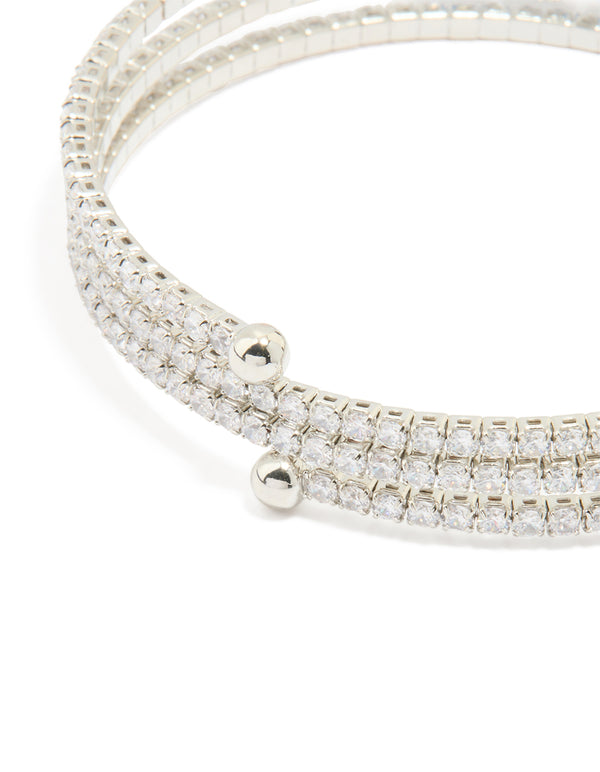 Silver Blue Cubic Zirconia Triple Row Circle Wrist Cuff