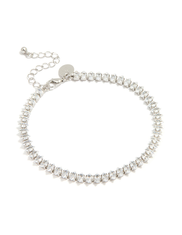 Silver Cubic Zirconia Marquise Anklet