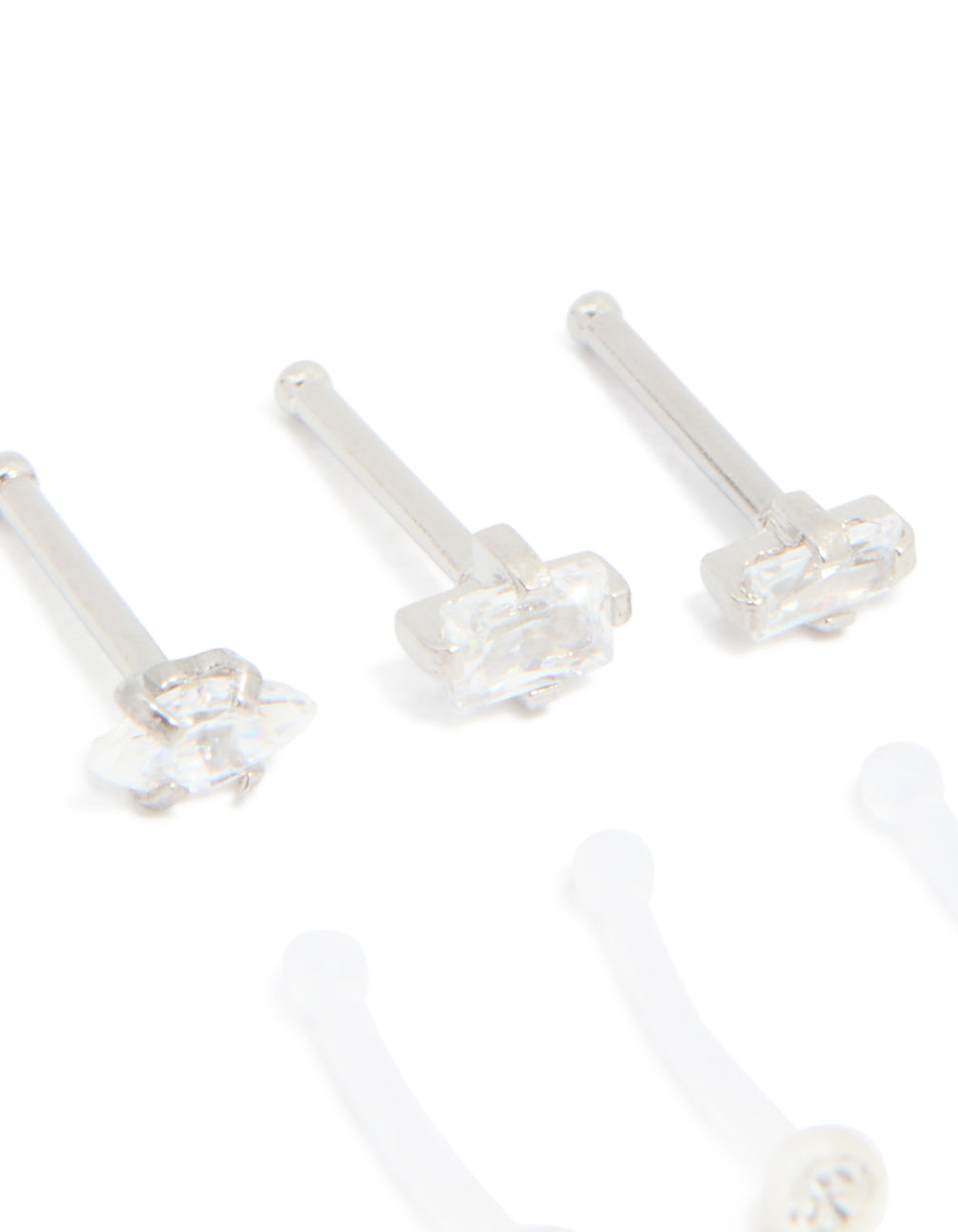 Surgical Steel Cubic Zirconia & Clear Nose Studs 6-Pack