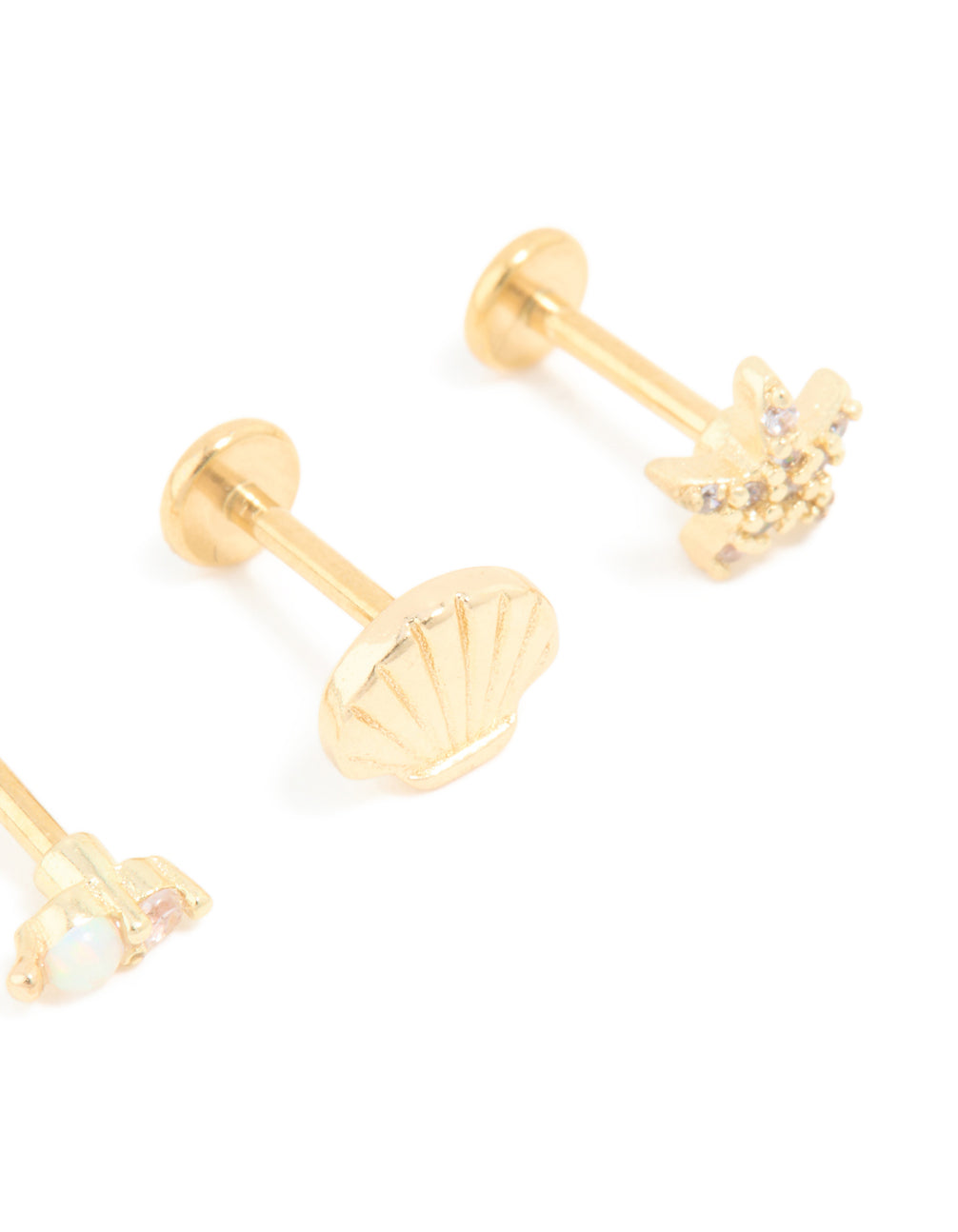 Gold Plated Surgical Steel Diamante Sea-Inspired Flat Back Studs 3-Pack