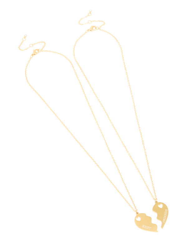 Waterproof Gold Plated Stainless Steel BFF Heart Necklaces 2-Pack