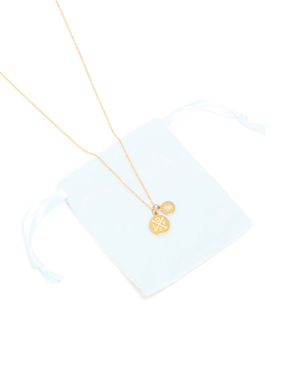 Waterproof Gold Plated Stainless Steel Compass Pendant Necklace
