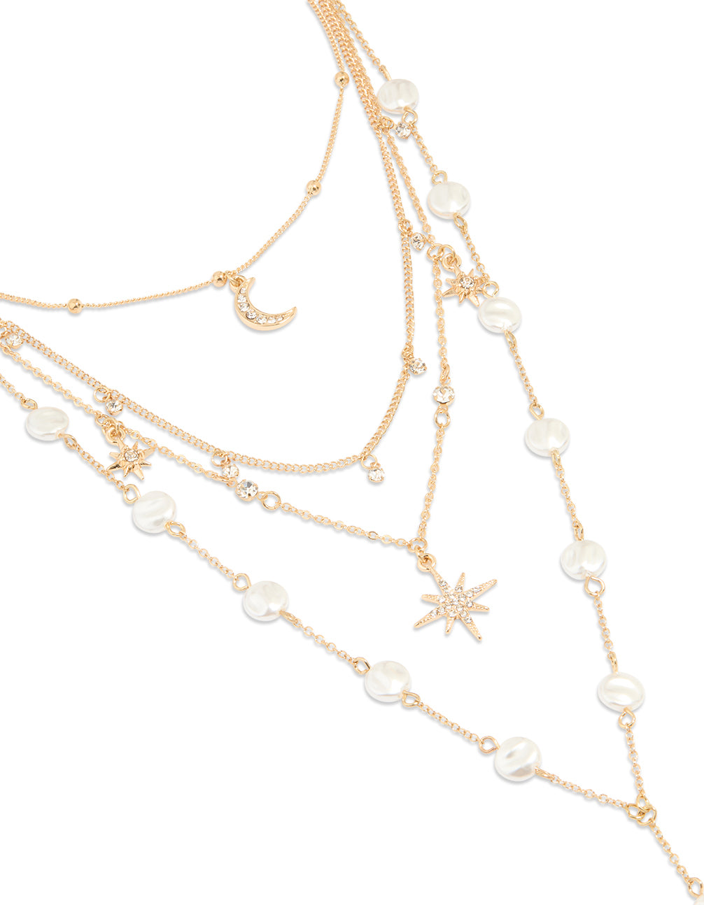 Gold Celestial Pearl Layered Y-Necklace