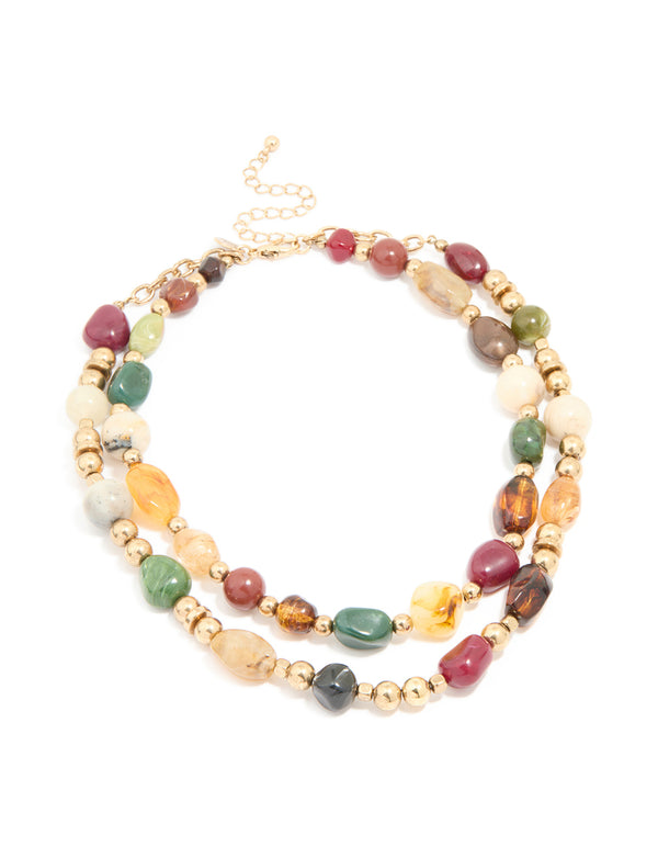 Acrylic Mixed Stone Beaded Double Row Necklace