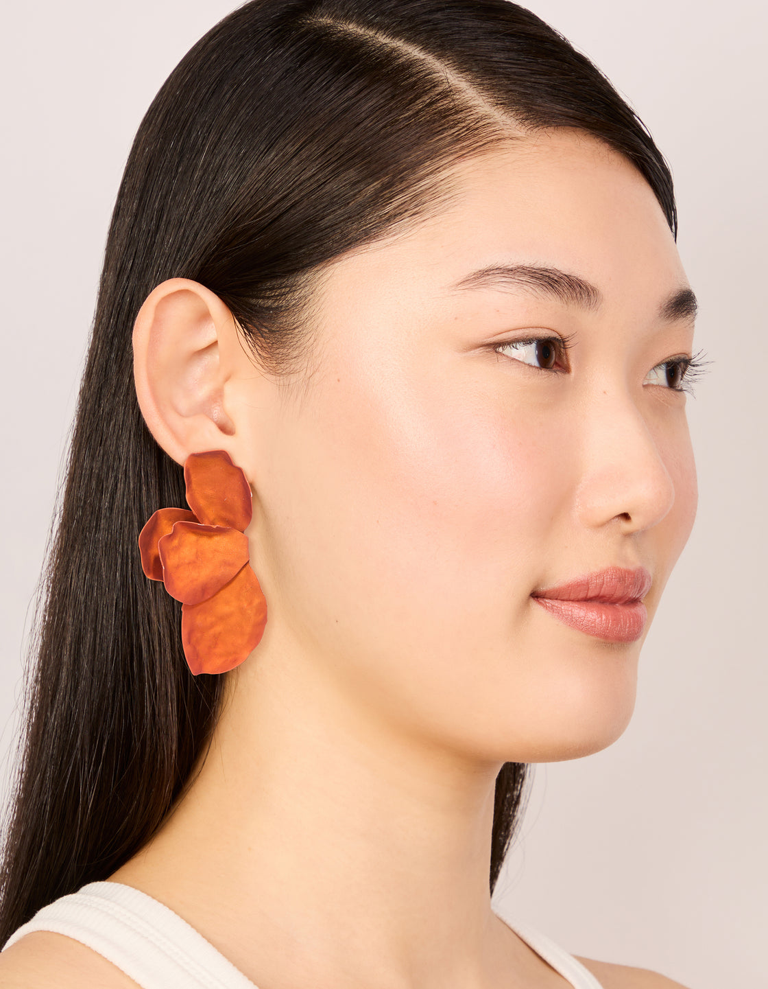 Orange Coated Metal Flower Petal Drop Earrings