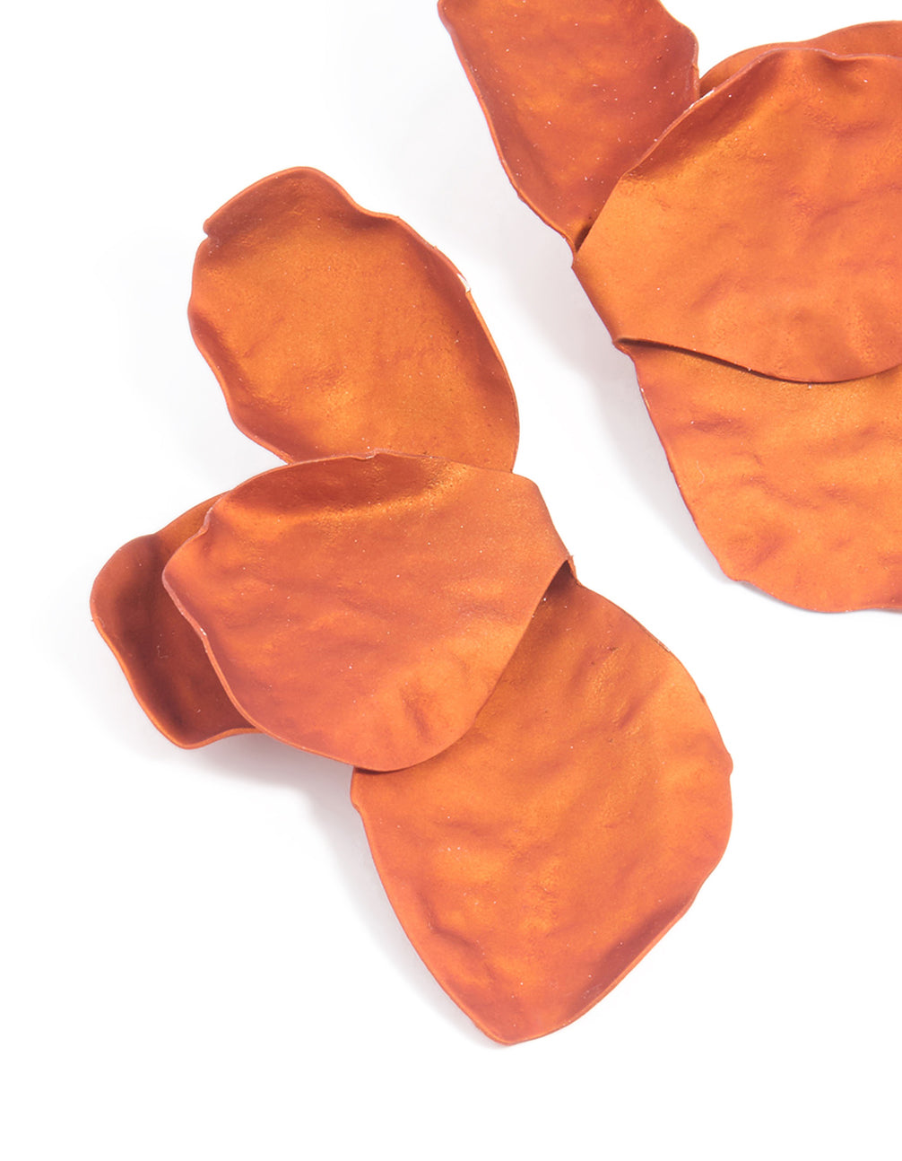 Orange Coated Metal Flower Petal Drop Earrings